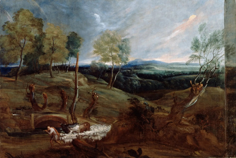 Gün batımında manzara, bir çobanın ve sürüsünün olduğu - Antoine van Dyck