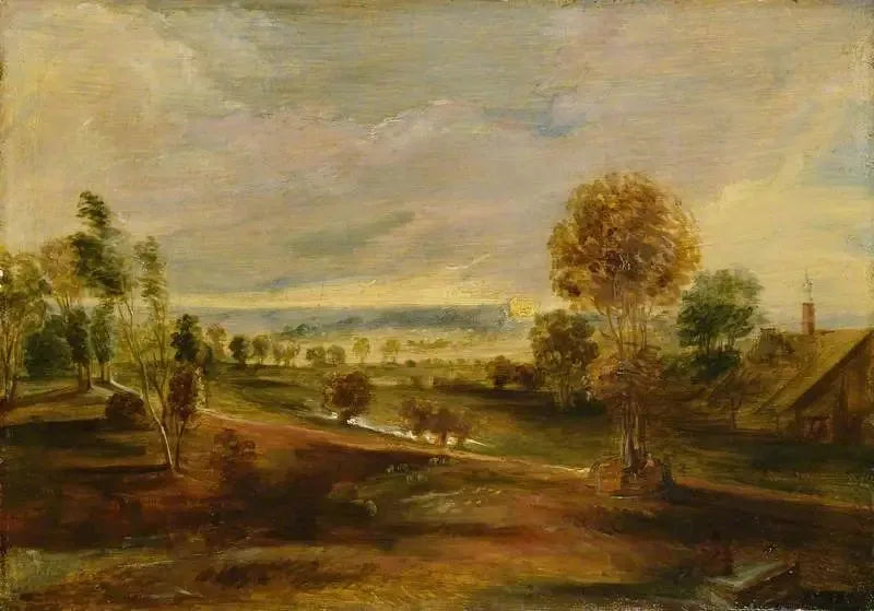 Gün batımında tarım binalarıyla manzara - Peter Paul Rubens