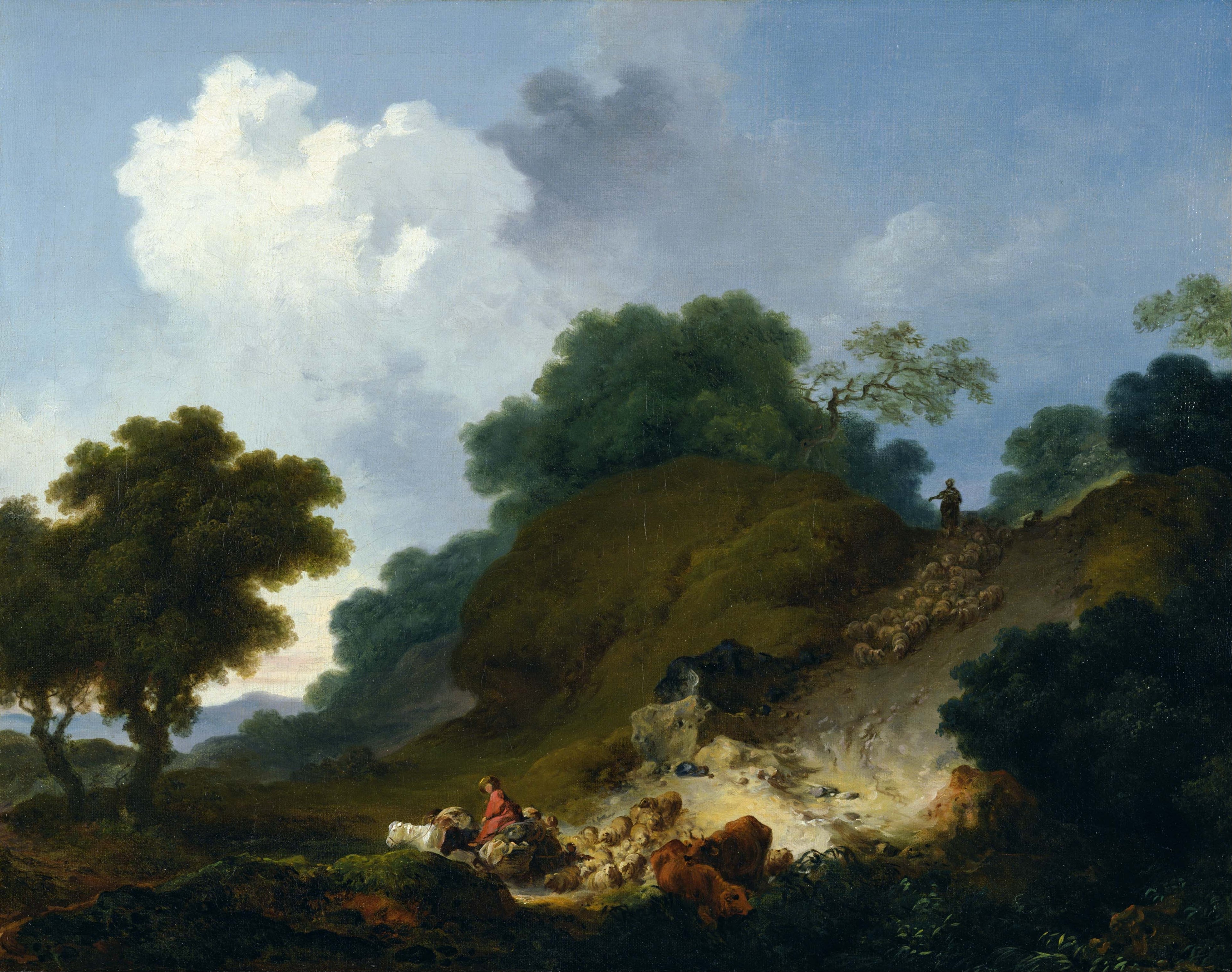 Paysage avec bergers et troupeau de moutons - Jean-Honoré Fragonard