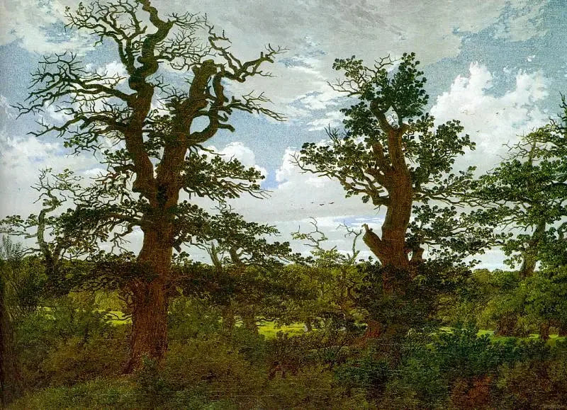 Meşe Ağaçları ve Bir Avcı ile Manzara - Caspar David Friedrich