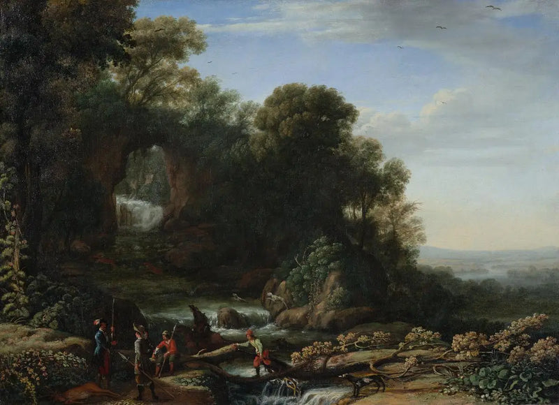 Şelale ve Avcılar ile Manzara - Claude Lorrain