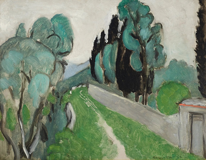 Nice çevresinde çam ve zeytin ağaçları ile manzara - Henri Matisse