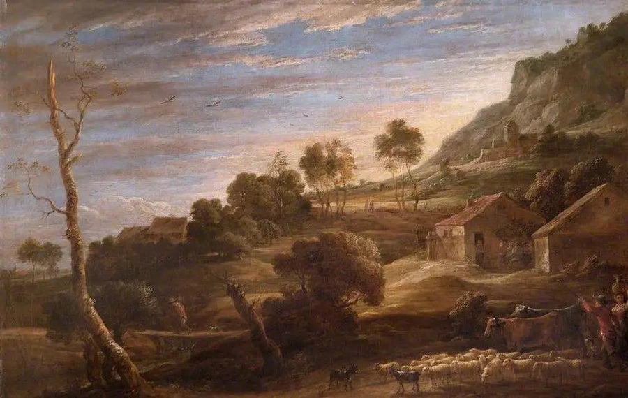 Çiftçi ve hayvan sürüsüyle manzara: Akşam - David Teniers genç