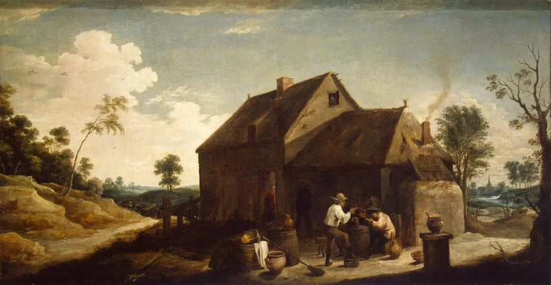 Kırsal Manzara ve Bir Hanın Önünde Çiftçiler - David Teniers le Jeune