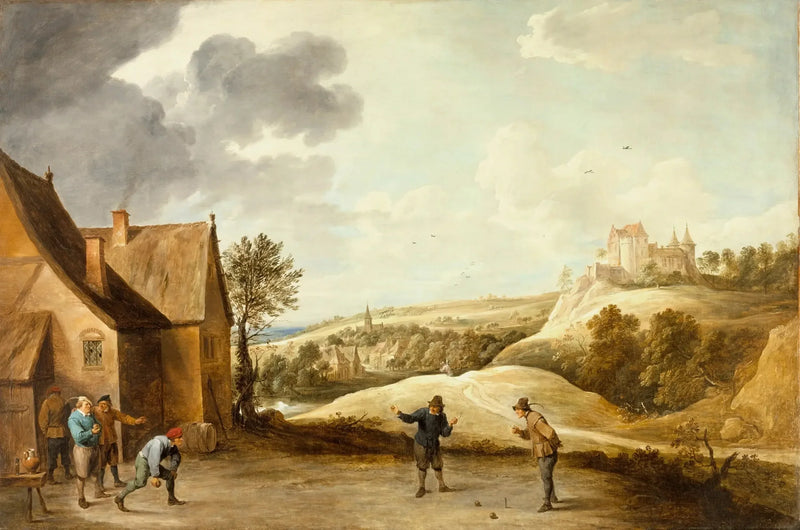 Kırsal Manzara, Bir Hanın Önünde Top Oynayan Çiftçiler - David Teniers le Jeune