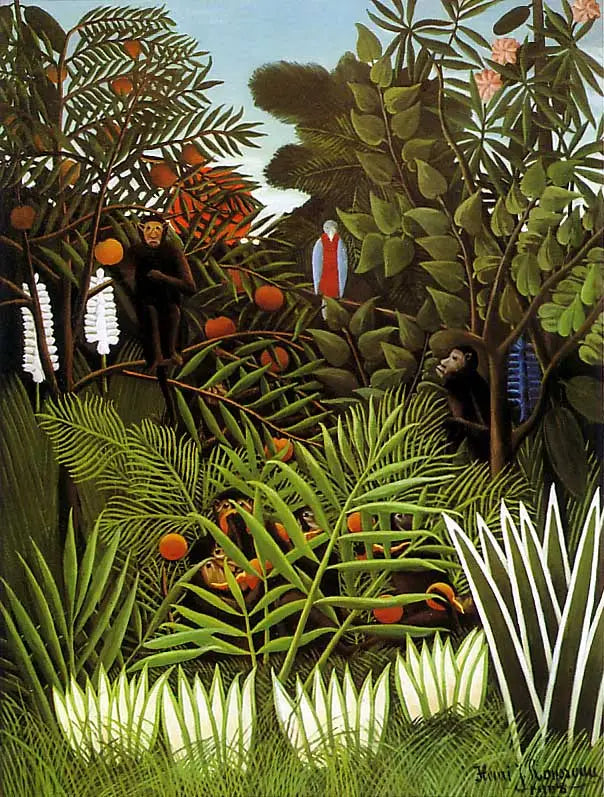 Egzotik maymunlar ve bir papağan ile manzara - Henri Rousseau