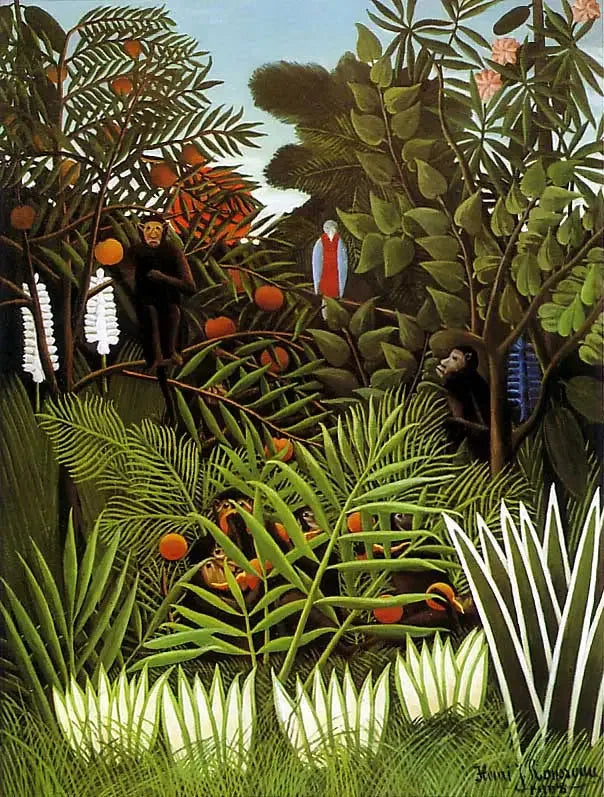 Egzotik maymunlar ve bir papağan ile manzara - Henri Rousseau