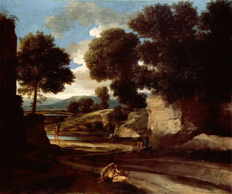 Dinlenmiş Gezginlerle Manzara - Nicolas Poussin