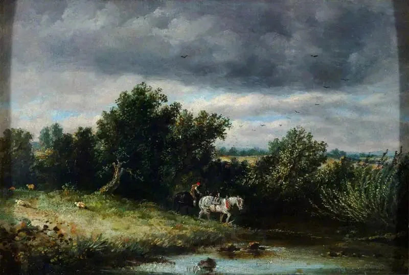 İki at ve dere ile manzara - John Constable