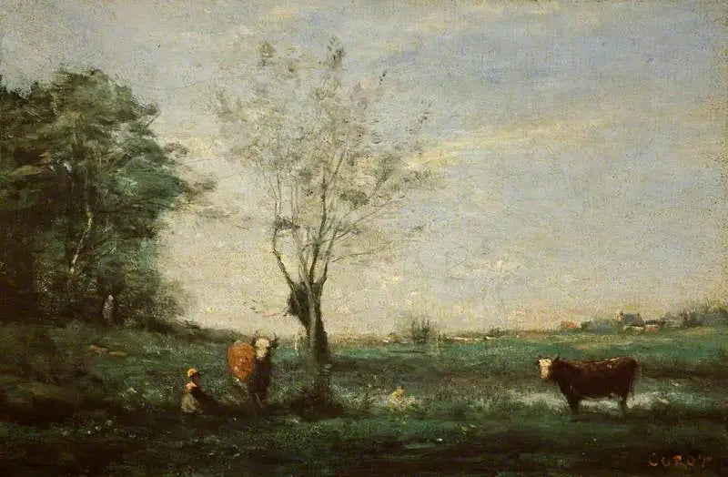 İki inekli manzara - Jean-Baptiste Camille Corot