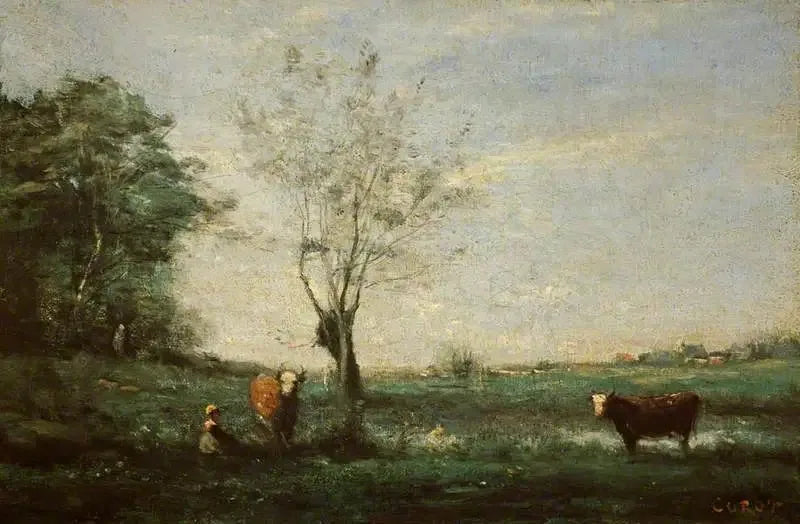 İki inekli manzara - Jean-Baptiste Camille Corot
