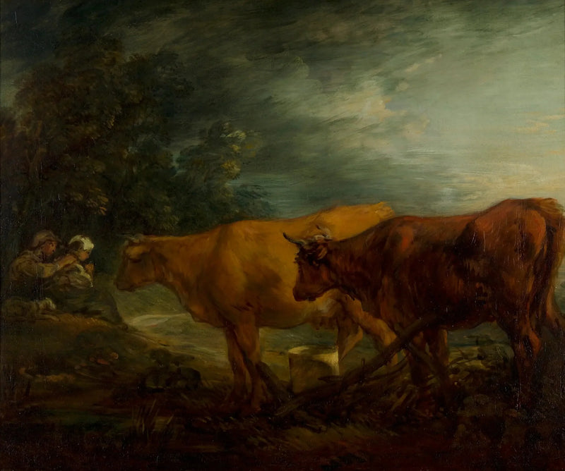 İki inek, bir çoban ve bir sütçü ile manzara - Thomas Gainsborough