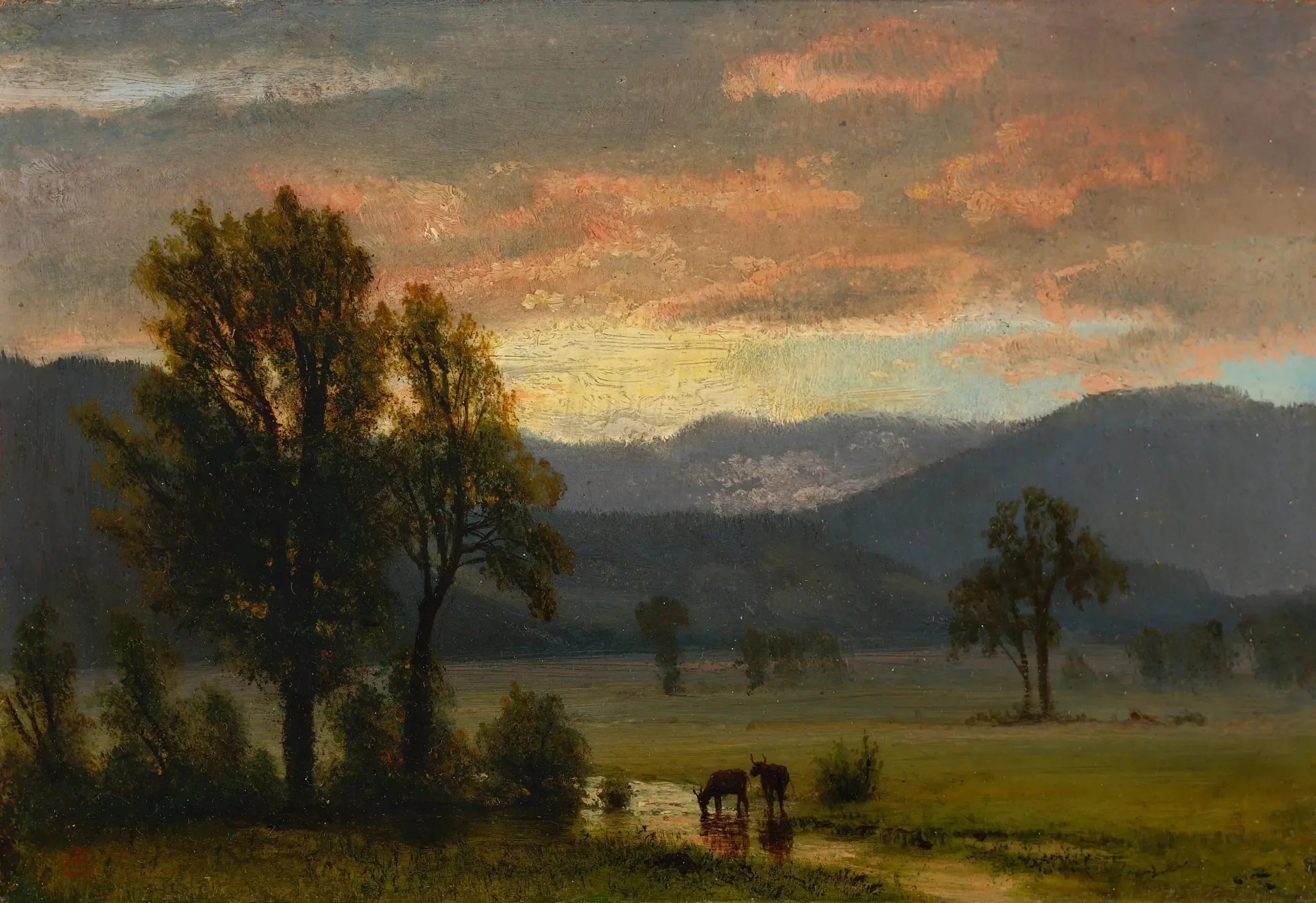 Paysage avec du bétail - Albert Bierstadt image 1 tableau peint à l’huile sur toile