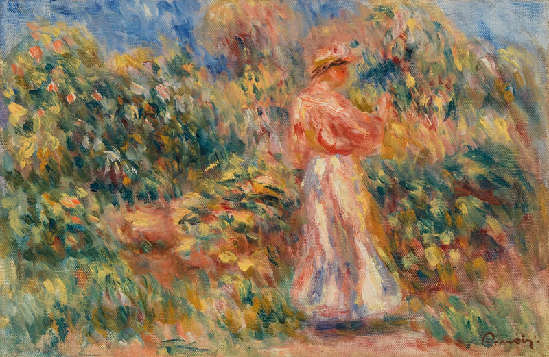 Pembe ve beyaz elbiseli kadınlı manzara - Pierre-Auguste Renoir