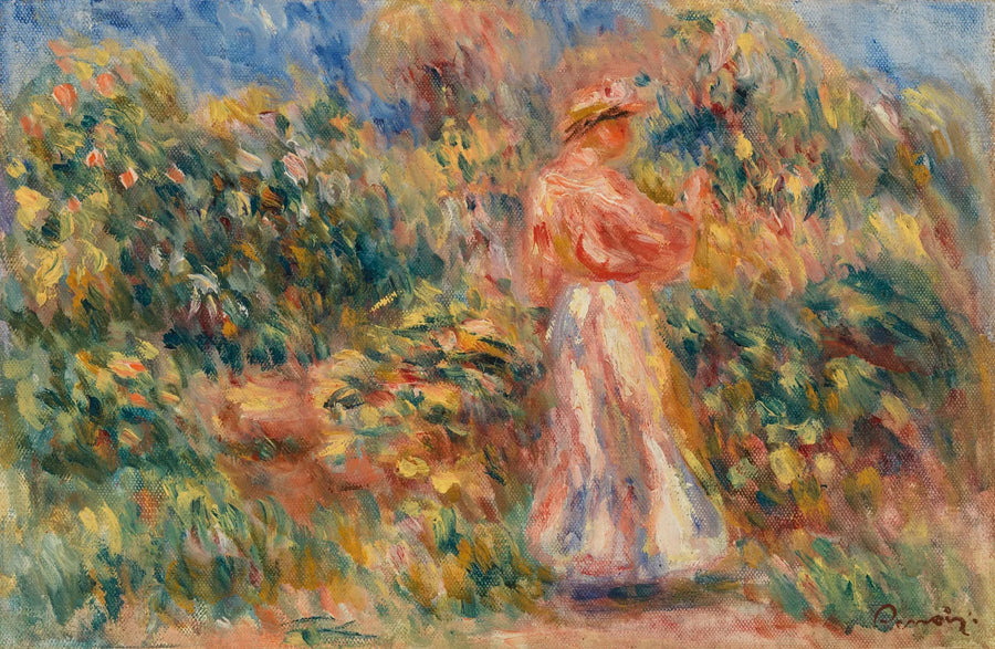 Pembe ve beyaz elbiseli kadınlı manzara - Pierre-Auguste Renoir