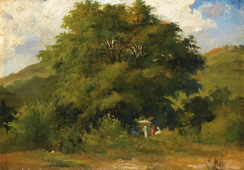 Büyük bir ağacın altında kadınlarla manzara - Camille Pissarro