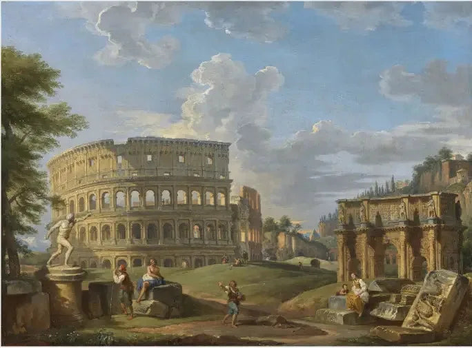 Roma'da Kolezyum ve Konstantin Kemeri ile Manzara - Giovanni Paolo Panini