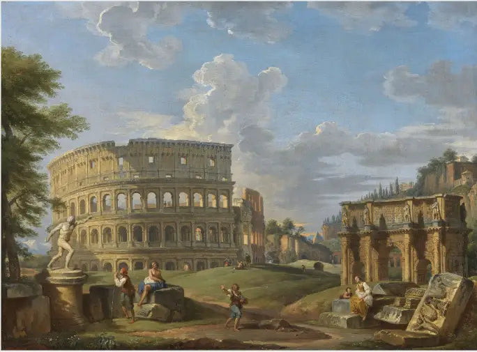 Roma'da Kolezyum ve Konstantin Kemeri ile Manzara - Giovanni Paolo Panini