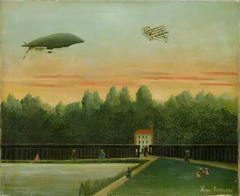 Havaya Çıkmış Cumhuriyet ve Wright Uçağı ile Manzara - Henri Rousseau