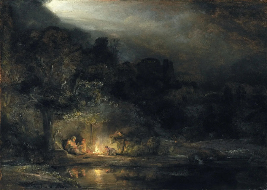 Mısır'da Kaçış Sırasında Dinlenme Manzarası - Rembrandt