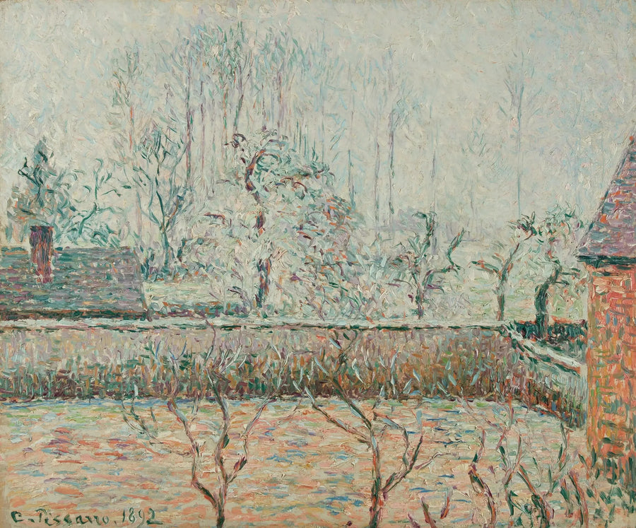 Evler ve duvar, sis ve don ile manzara, Éragny - Camille Pissarro