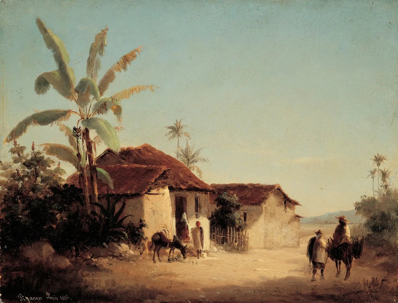 Kulübeler ve Palmiyelerle Manzara - Camille Pissarro