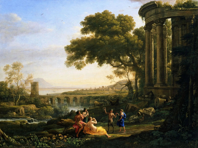 Nymphe ve dans eden satyrosu ile manzara - Claude Lorrain