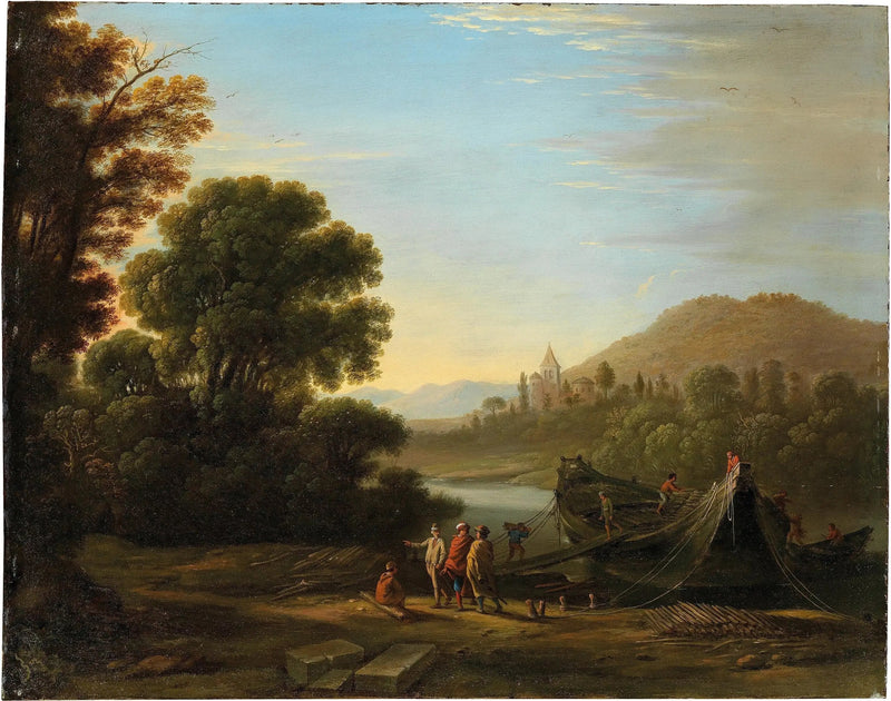 Manzara ve figürler, bir teknede odun yükleyen - Claude Lorrain