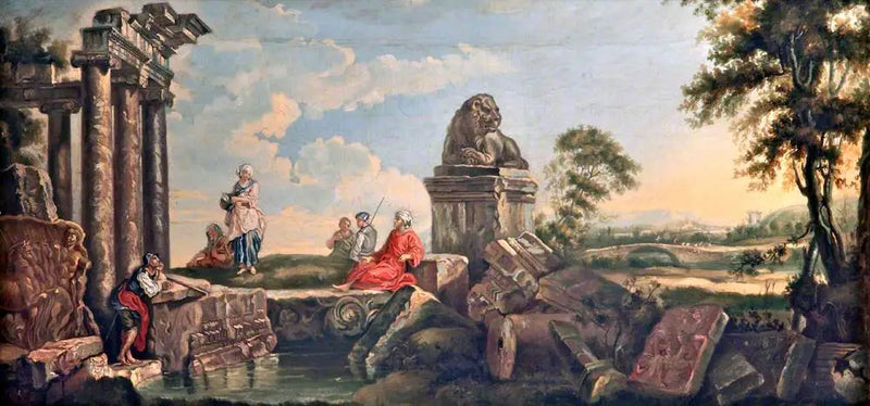 Manzara, kalıntılar ve klasik figürler ile - Giovanni Paolo Panini