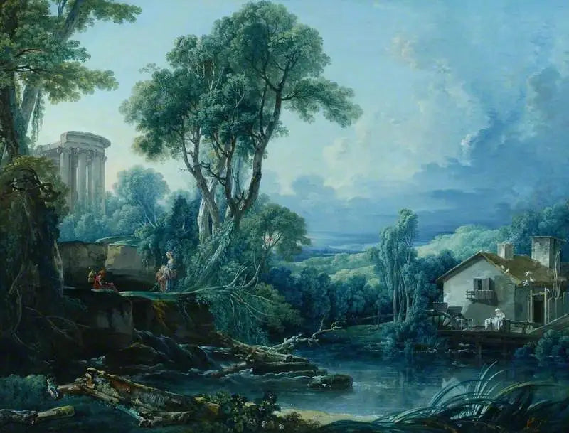 Su değirmeniyle manzara - François Boucher
