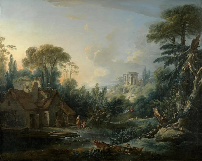 Su değirmeniyle manzara - François Boucher