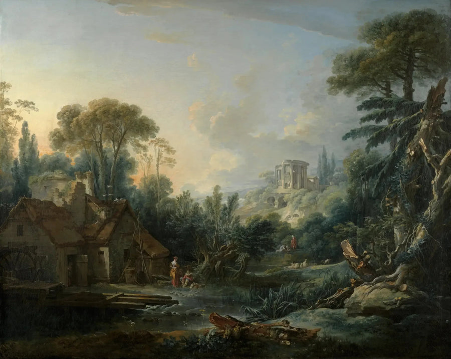 Su değirmeniyle manzara - François Boucher