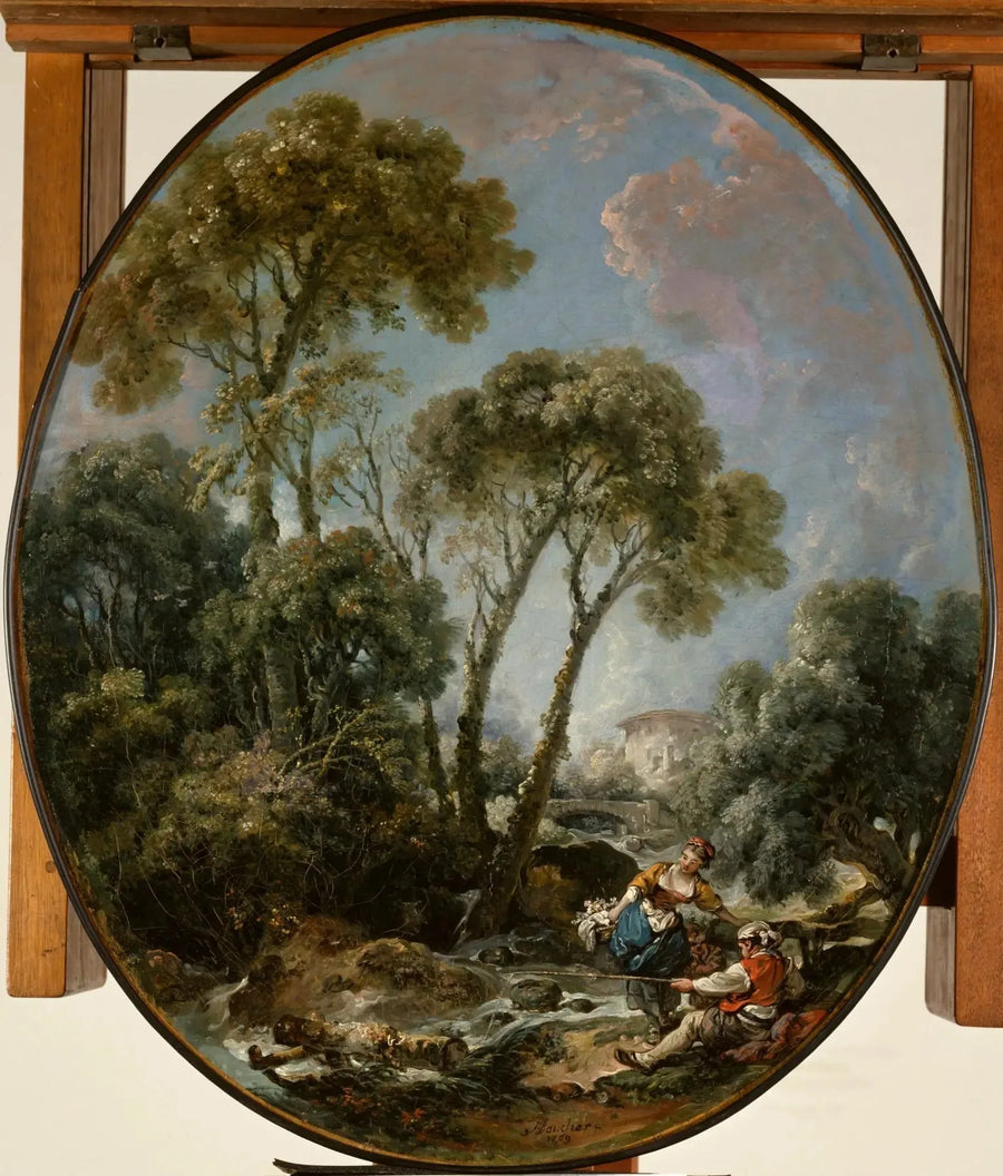 Bir Balıkçı ve Genç Bir Kadın ile Manzara - François Boucher