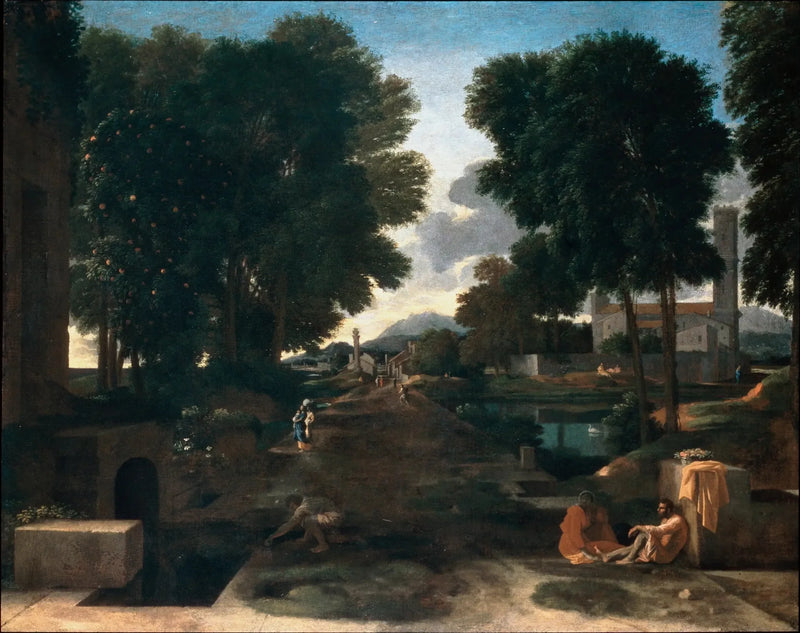 Dinlenmiş bir gezginle manzara - Nicolas Poussin