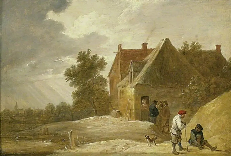 Nehrin kıyısında bir çiftlik ve figürlerle manzara - David Teniers le Jeune