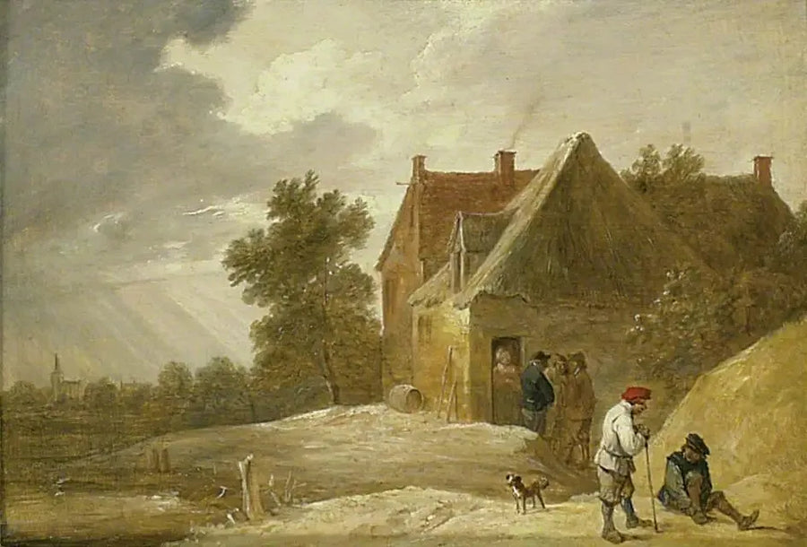 Nehrin kıyısında bir çiftlik ve figürlerle manzara - David Teniers le Jeune
