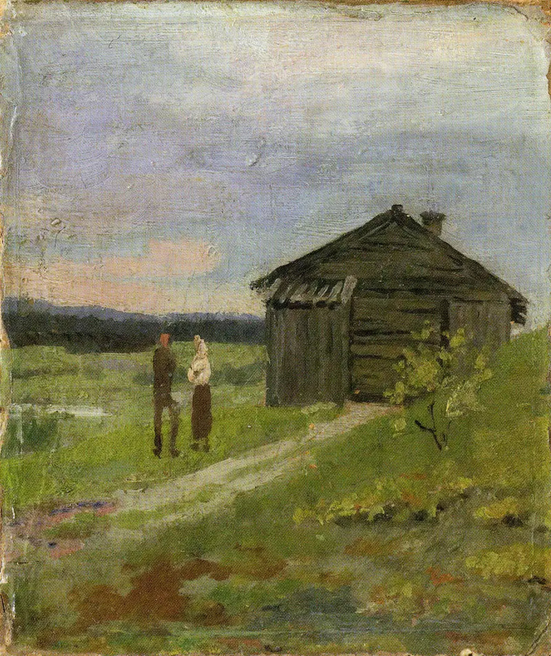 Küçük bir ev ve iki kişi ile manzara - Edvard Munch