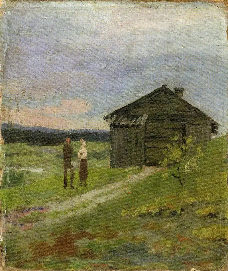 Küçük bir ev ve iki kişi ile manzara - Edvard Munch