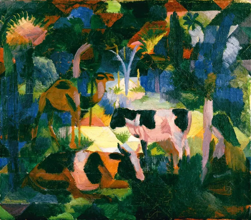 İnekler ve develerle manzara - August Macke