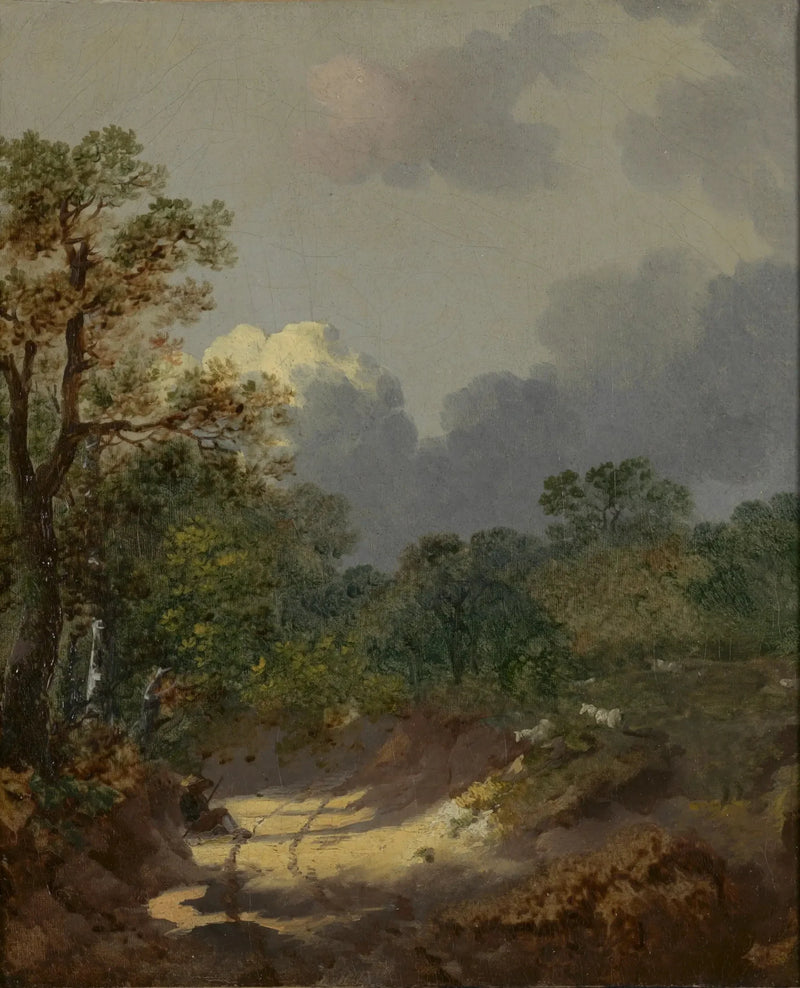 Güneşli bir yolda dinlenen bir çoban ile orman manzarası, koyunlar - Thomas Gainsborough