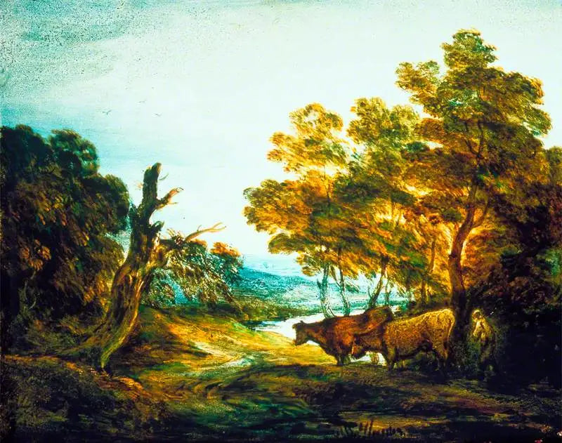 Ağaçlık Manzara ve Çoban ile İki İnek - Thomas Gainsborough