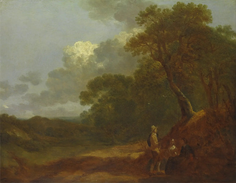 Ağaçlık Manzara ve Oturan İki Kadına Konuşan Bir Adam - Thomas Gainsborough