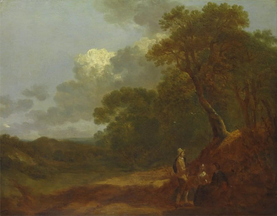Ağaçlık Manzara ve Oturan İki Kadına Konuşan Bir Adam - Thomas Gainsborough