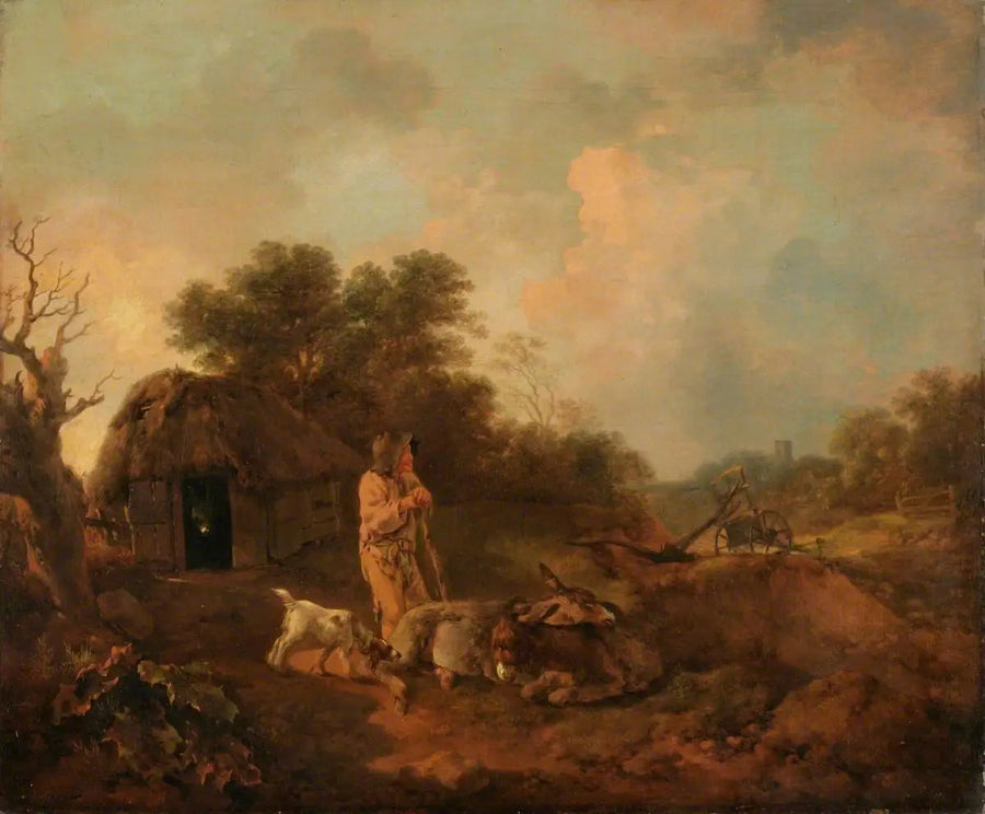 Ağaçlık Manzara, Dışarıda Bir Ahırın Önünde Eski Bir Çiftçi ve Eşekler, Bir Sabancı ve Uzakta Bir Kilise - Thomas Gainsborough