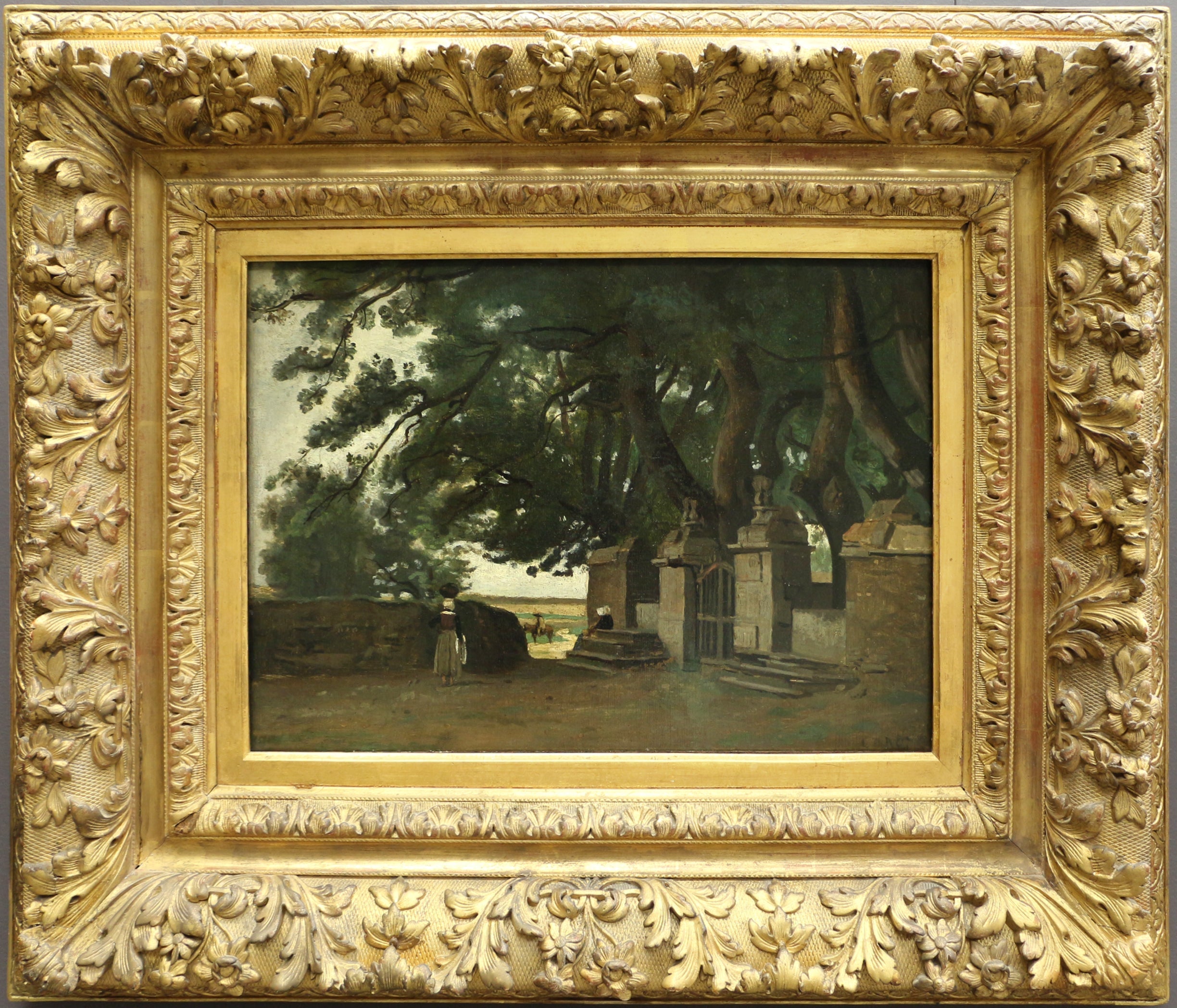 Paysage breton. Une grille ombragée par de grands arbres - Jean-Baptiste Camille Corot
