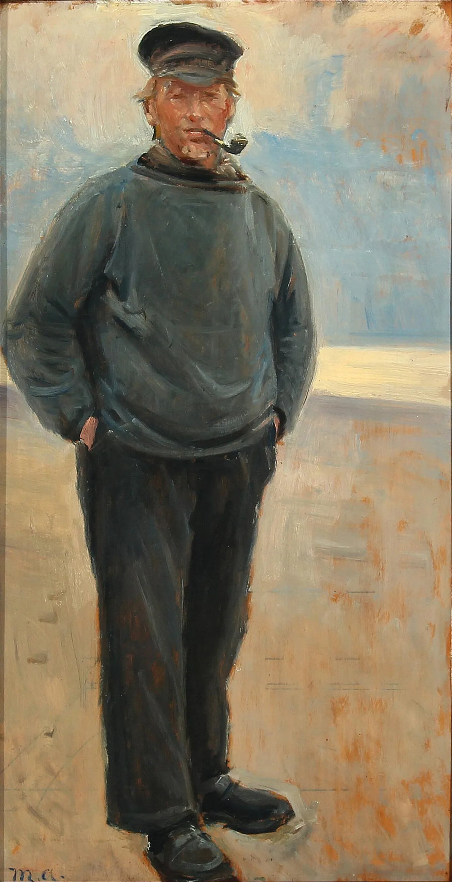 Kıyı Manzarası ve Pipo İçen Bir Balıkçı - Michael Peter Ancher