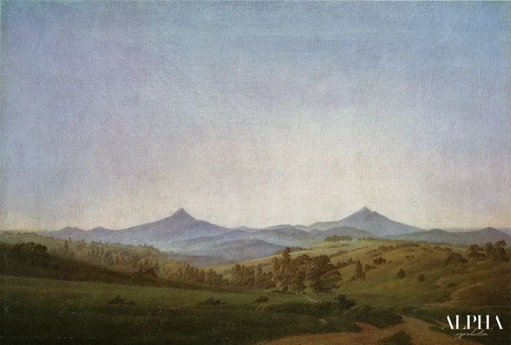 Paysage de Bohême avec le mont Milleschauer - Caspar David Friedrich - Reproductions de tableaux et peintures haut de gamme