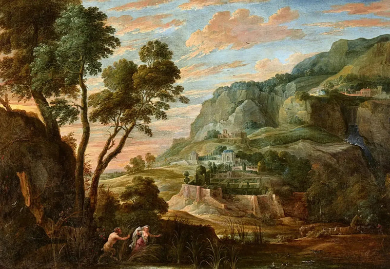 Panoramik dağ manzarası, Pan ve Syrinx ile - David Teniers le Jeune