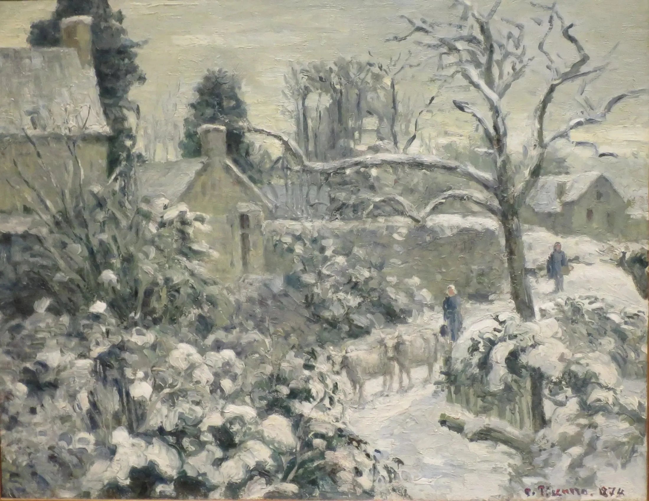 Paysage de neige avec des vaches à Montfoucault - Camille Pissarro image 1 copie de tableau peinte à la main
