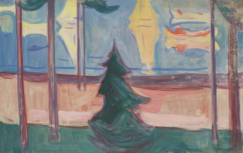 Ağaçlar ve botlarla plaj manzarası - Edvard Munch